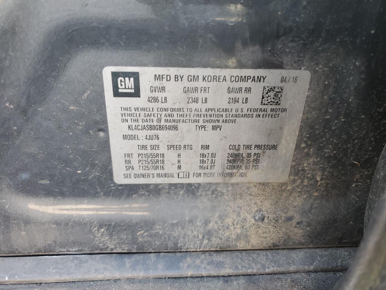 KL4CJASB0GB694096 2016 Buick Encore