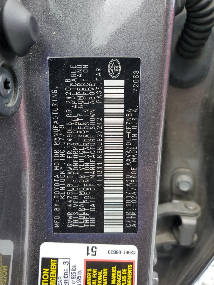 4T1B11HK9KU837242 2019 TOYOTA CAMRY - Image 12