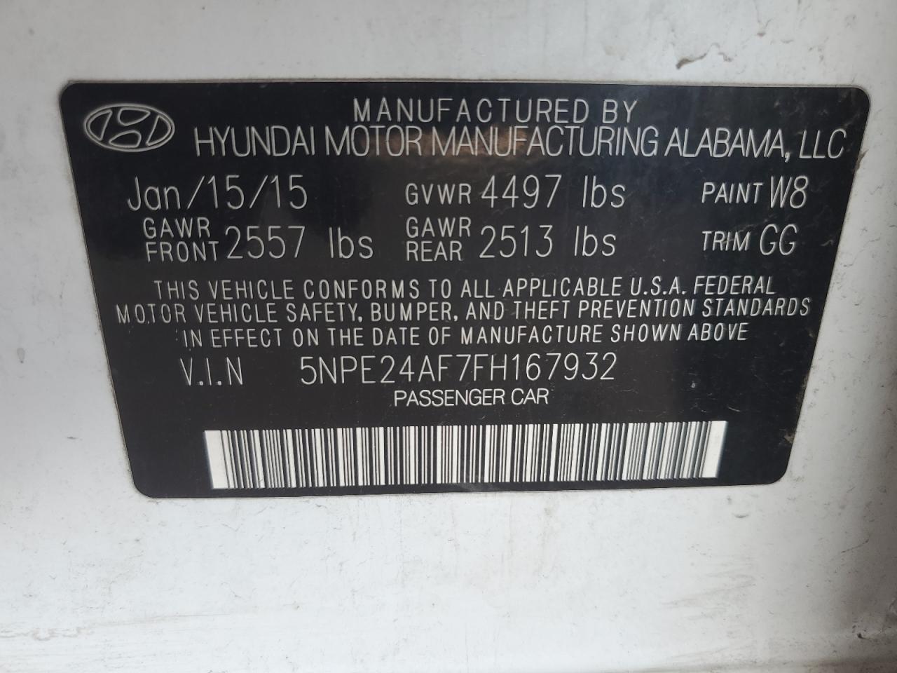 5NPE24AF7FH167932 2015 Hyundai Sonata Se