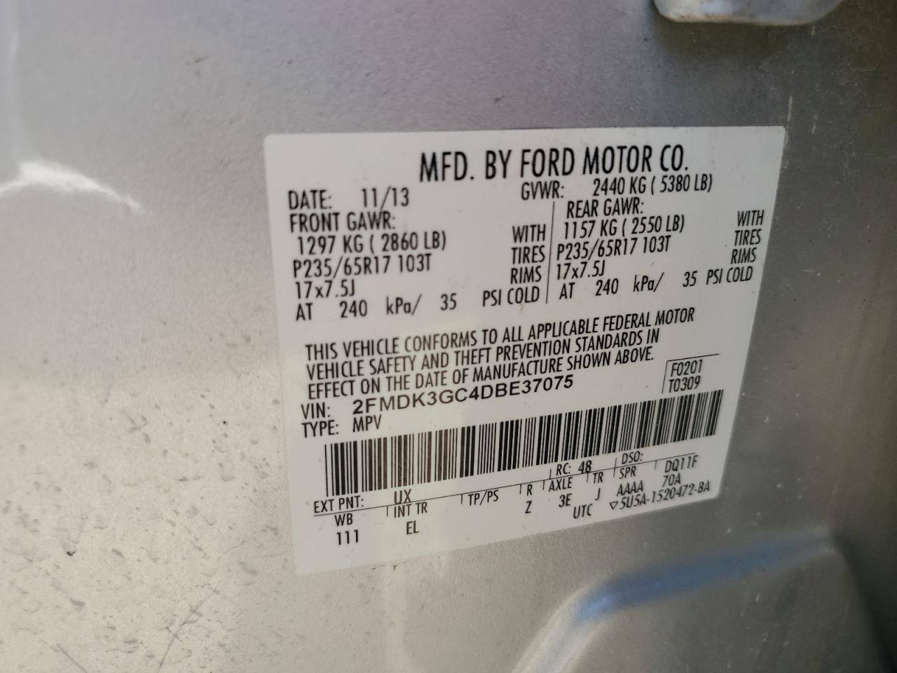 2FMDK3GC4DBE37075 2013 Ford Edge Se