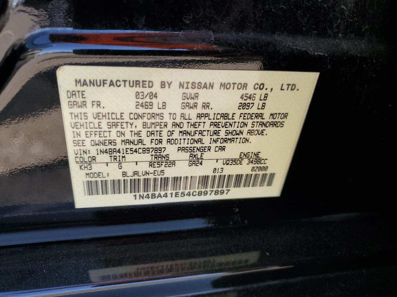 1N4BA41E54C897897 2004 Nissan Maxima Se