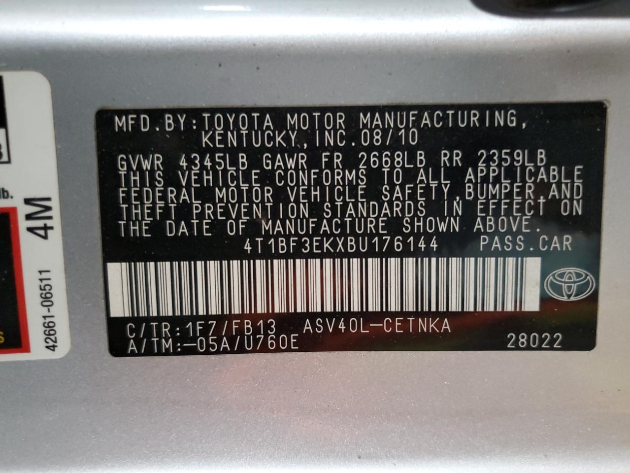 4T1BF3EKXBU176144 2011 Toyota Camry Base