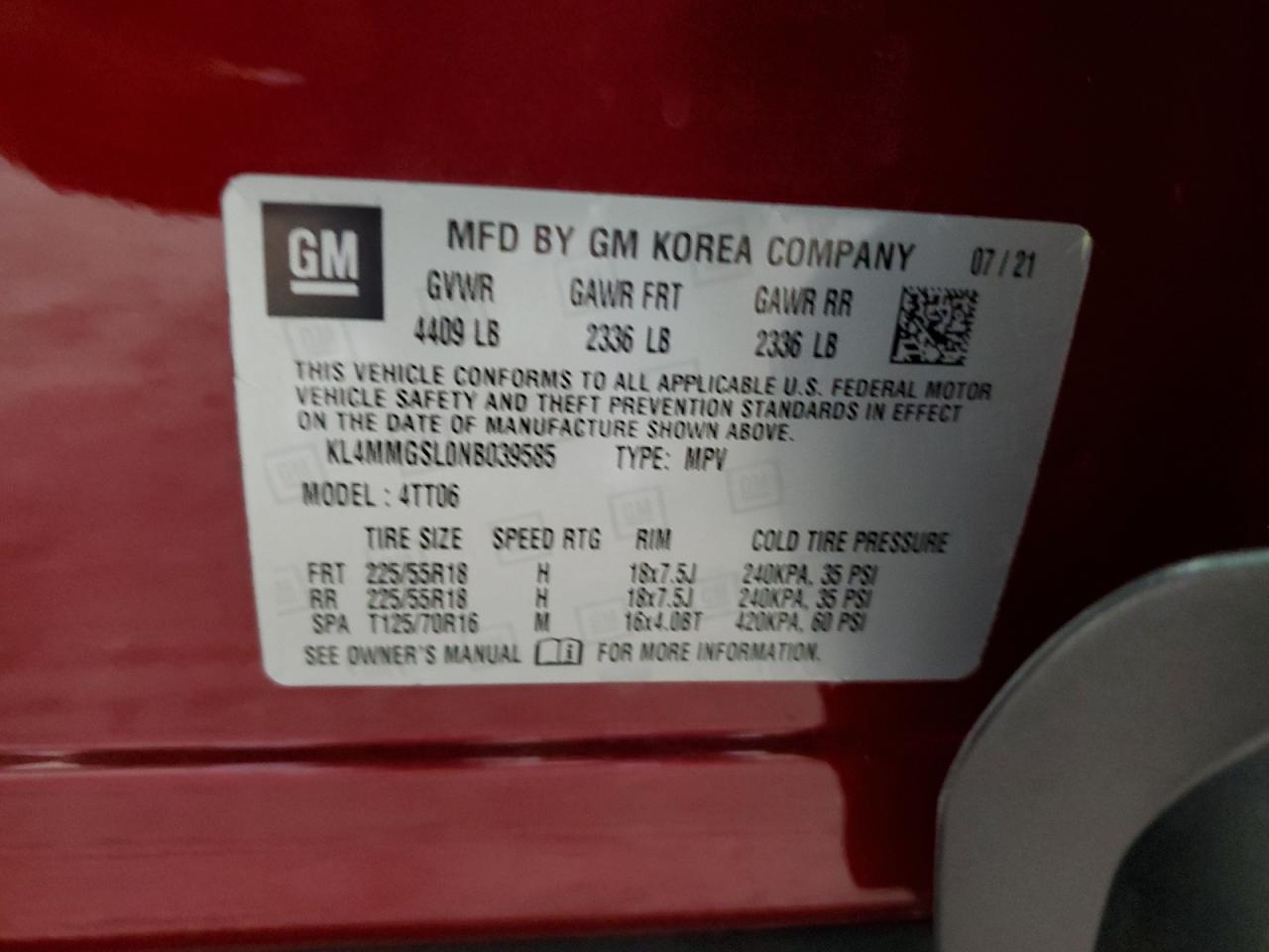 KL4MMGSL0NB039585 2022 Buick Encore Gx Essence