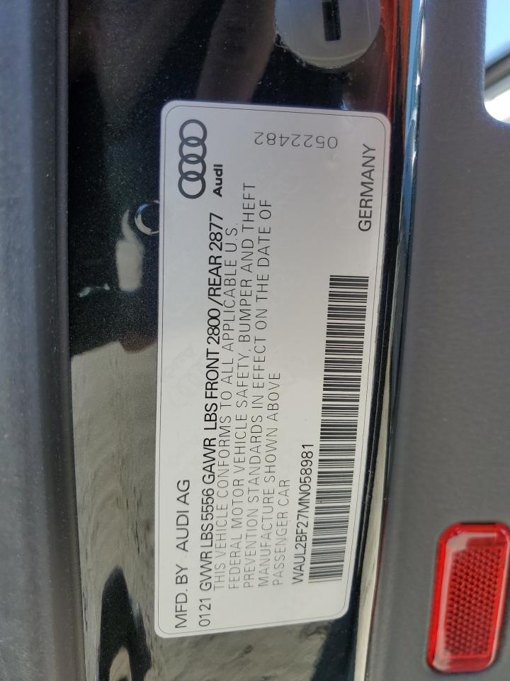 2021 Audi A6 Premium Plus VIN: WAUL2BF27MN058981 Lot: 69966074