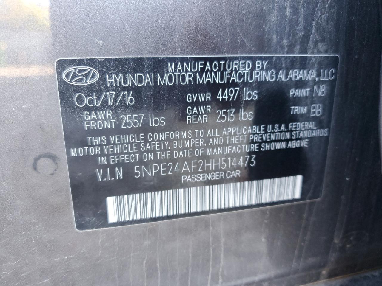 5NPE24AF2HH514473 2017 HYUNDAI SONATA - Image 12