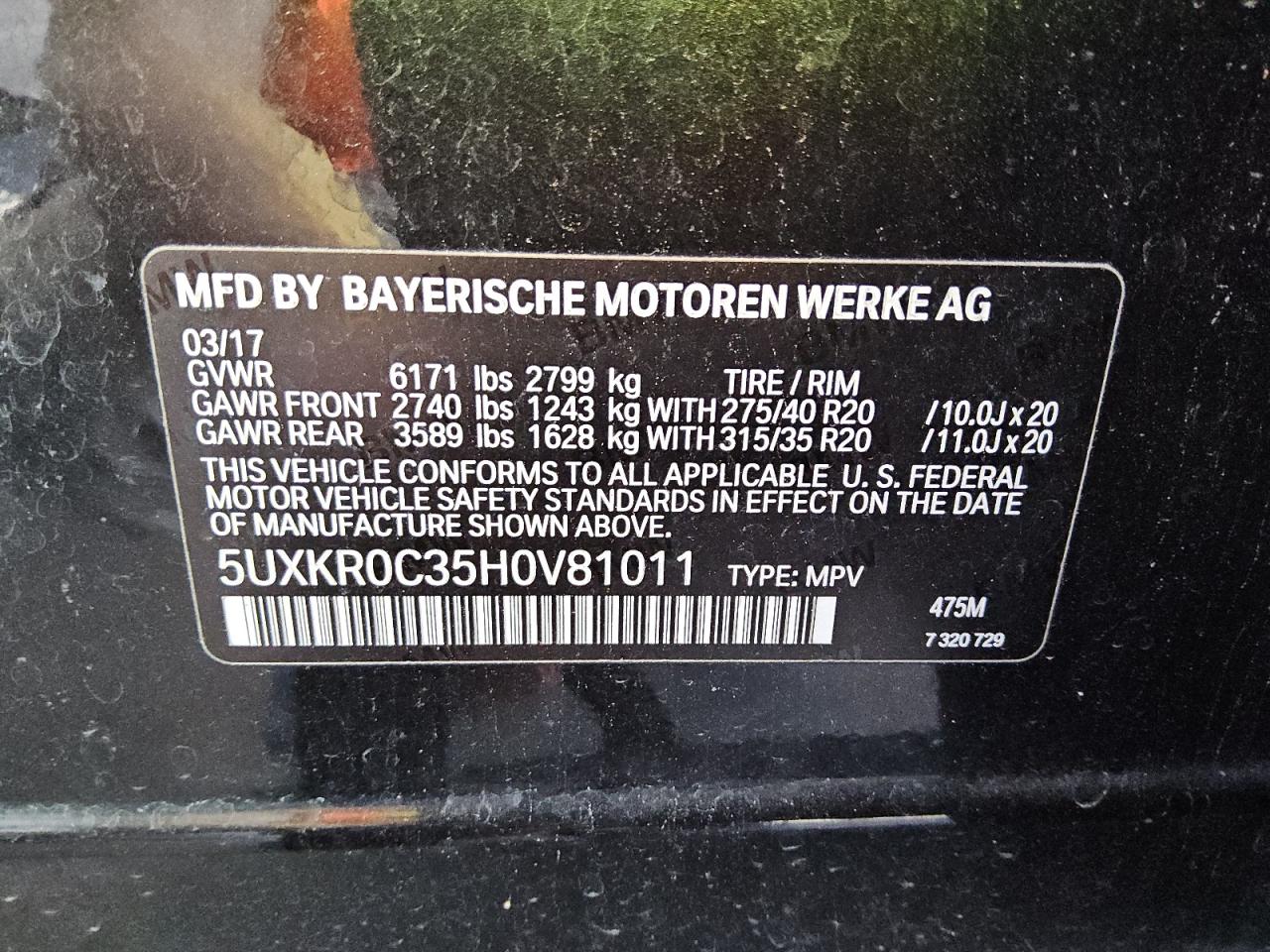 5UXKR0C35H0V81011 2017 BMW X5 xDrive35I