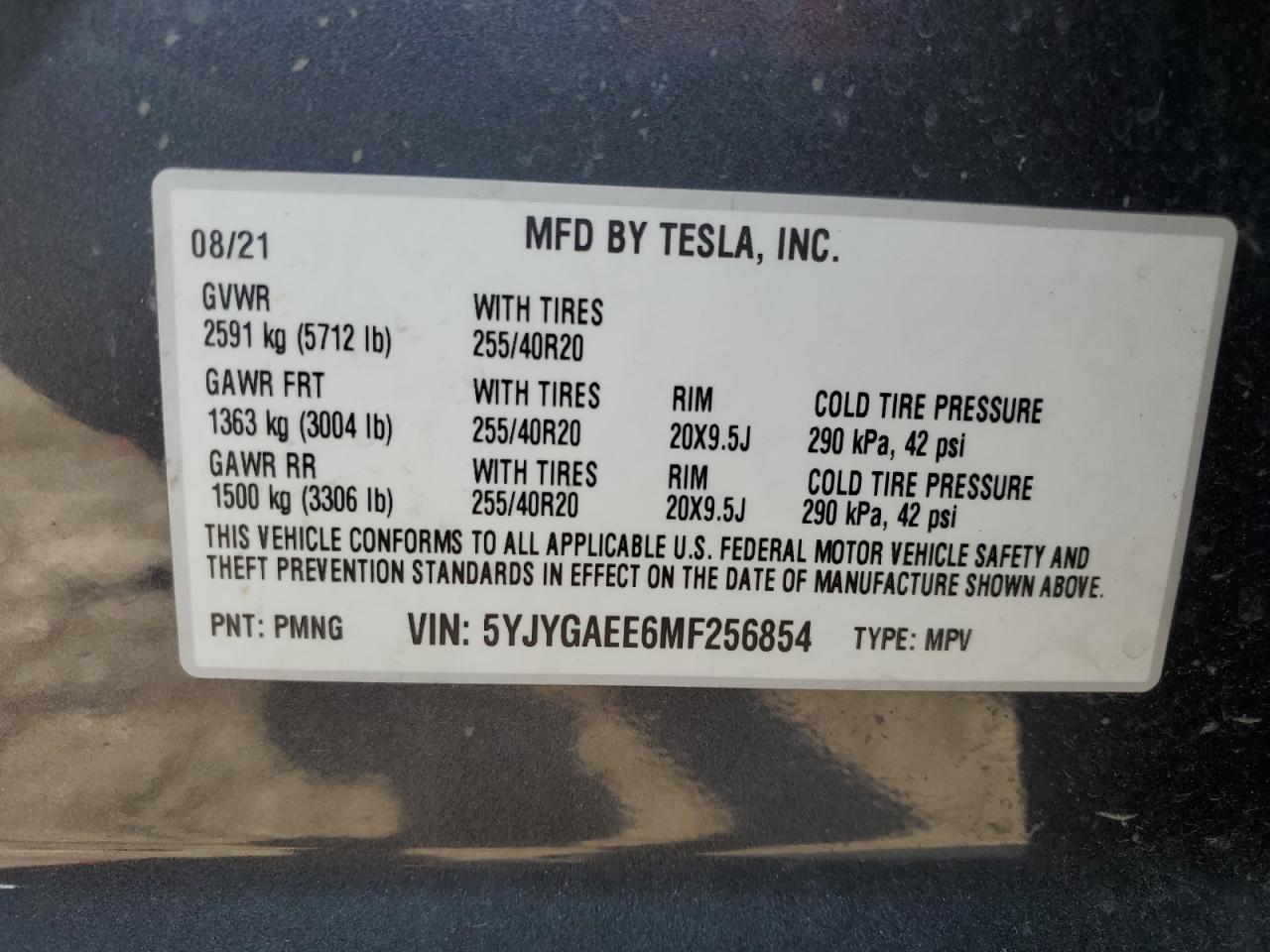 5YJYGAEE6MF256854 2021 Tesla Model Y