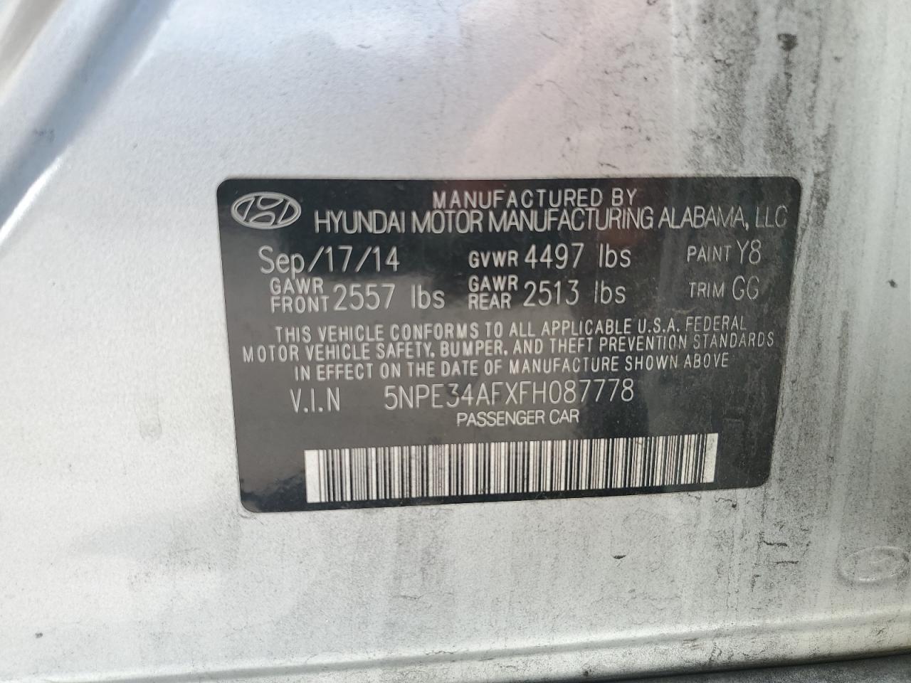 5NPE34AFXFH087778 2015 Hyundai Sonata Sport