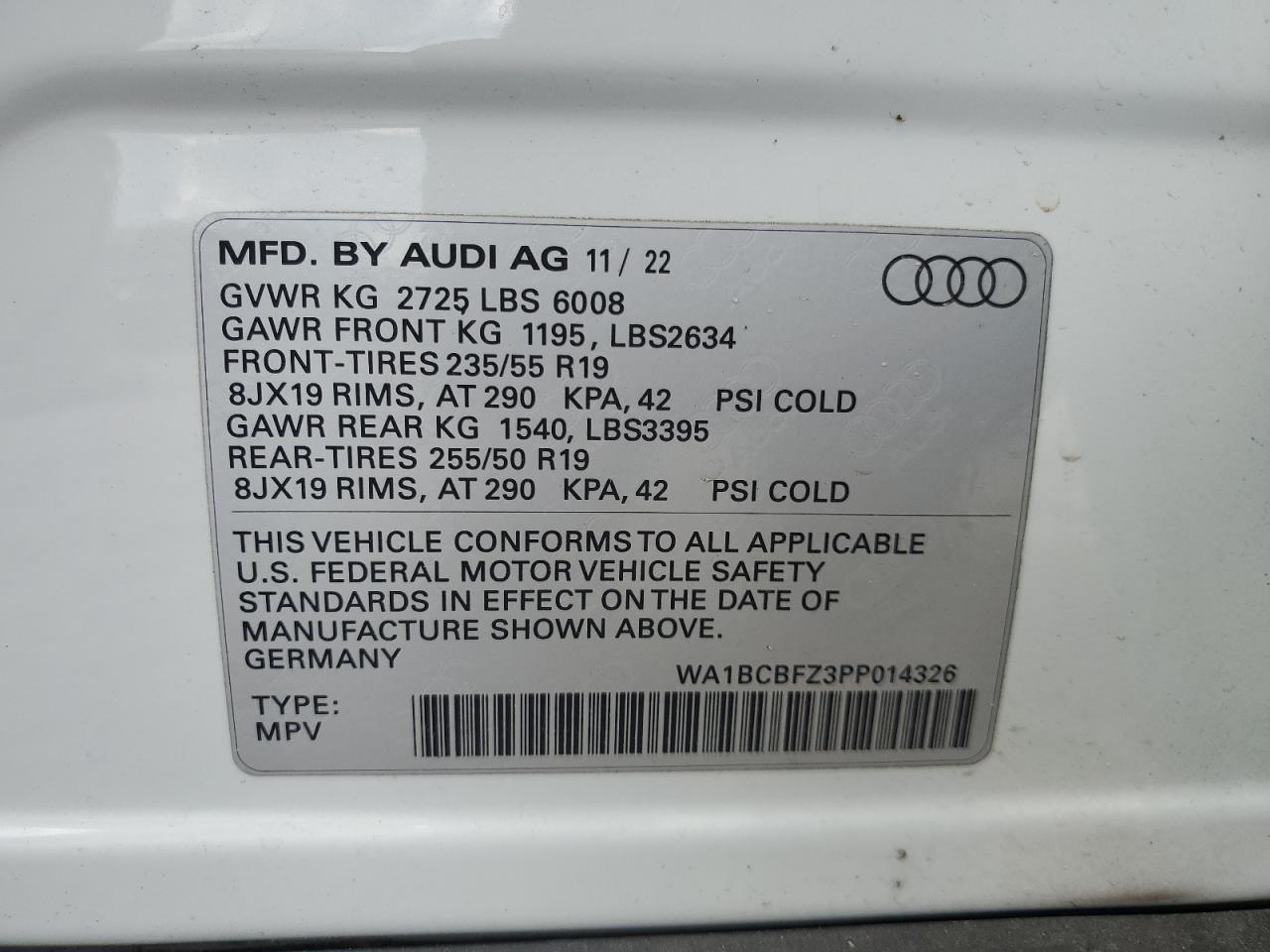 WA1BCBFZ3PP014326 2023 Audi Q4 E-Tron Premium Plus