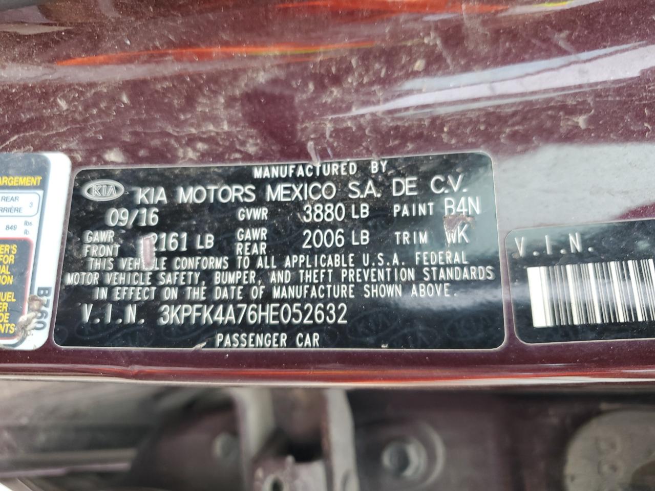 2017 Kia Forte Lx VIN: 3KPFK4A76HE052632 Lot: 60976855