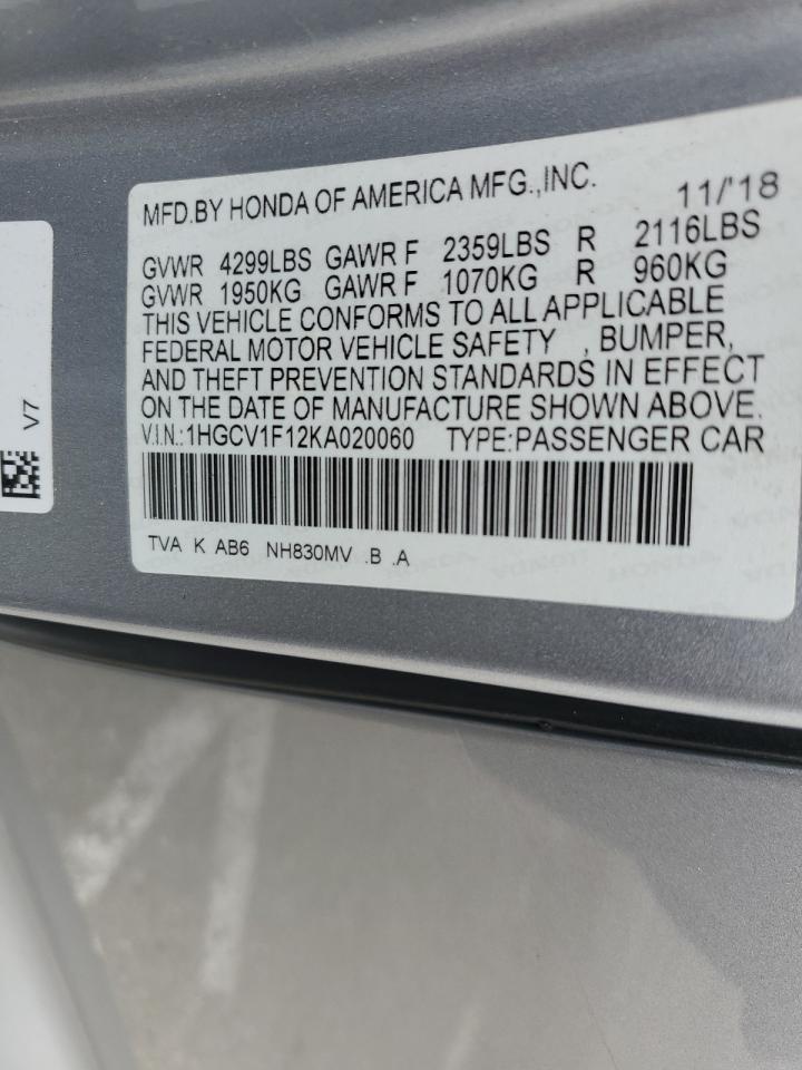 1HGCV1F12KA020060 2019 Honda Accord Lx