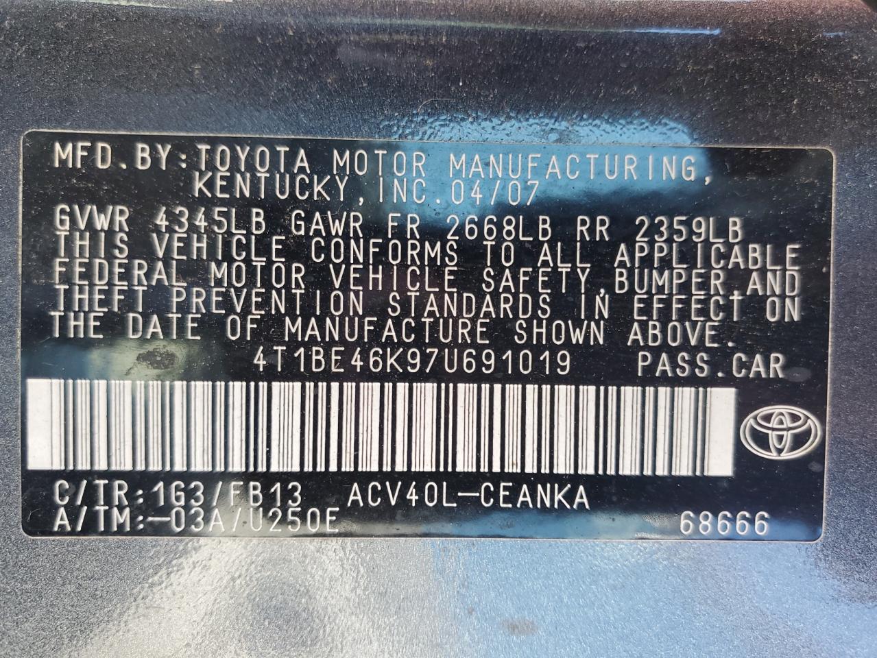 4T1BE46K97U691019 2007 Toyota Camry Ce