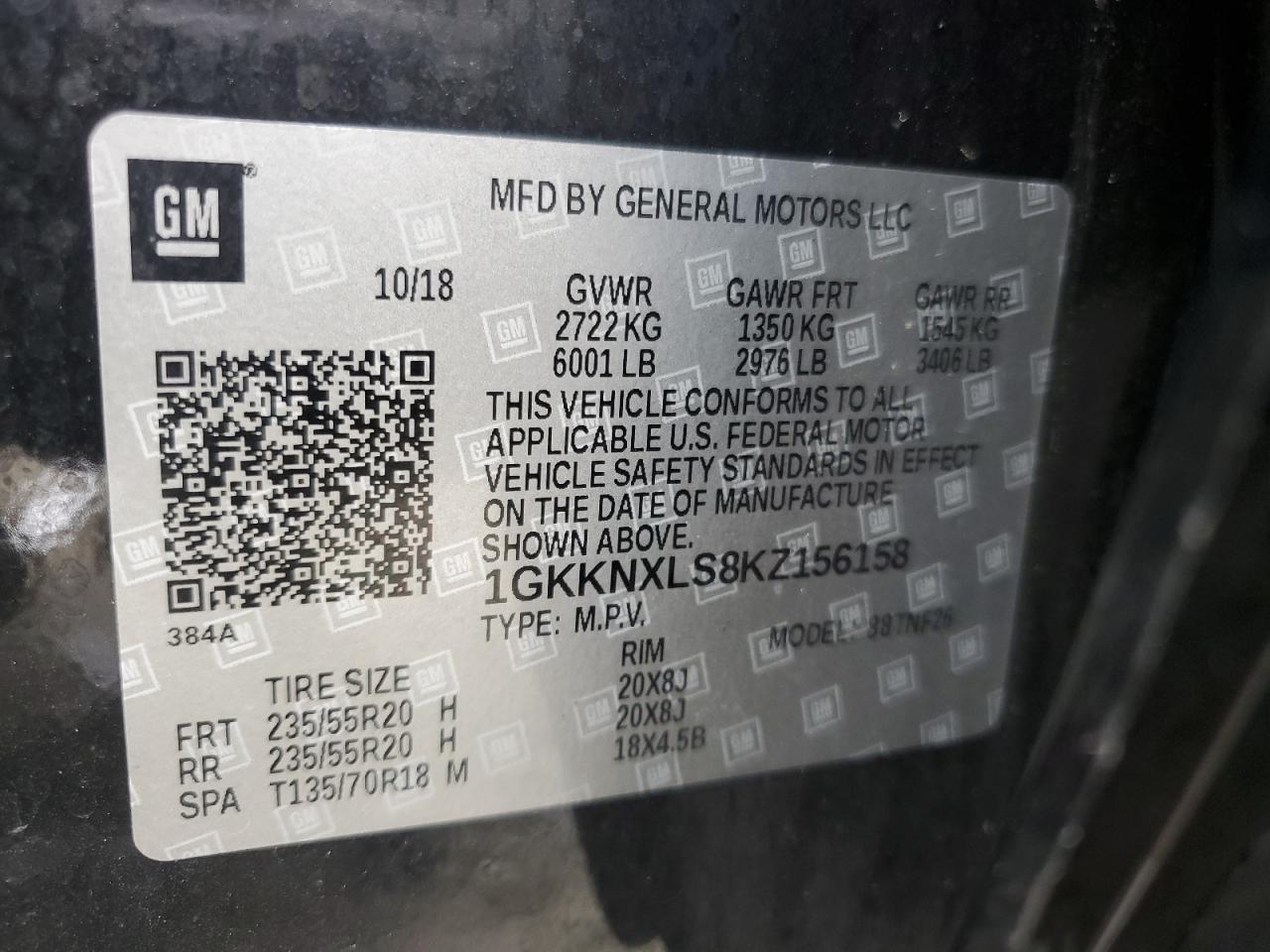 1GKKNXLS8KZ156158 2019 GMC Acadia Denali