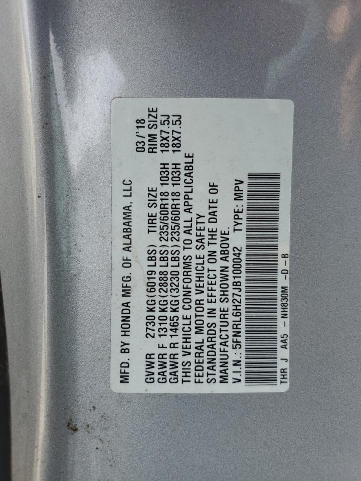 5FNRL6H27JB100042 2018 Honda Odyssey Lx