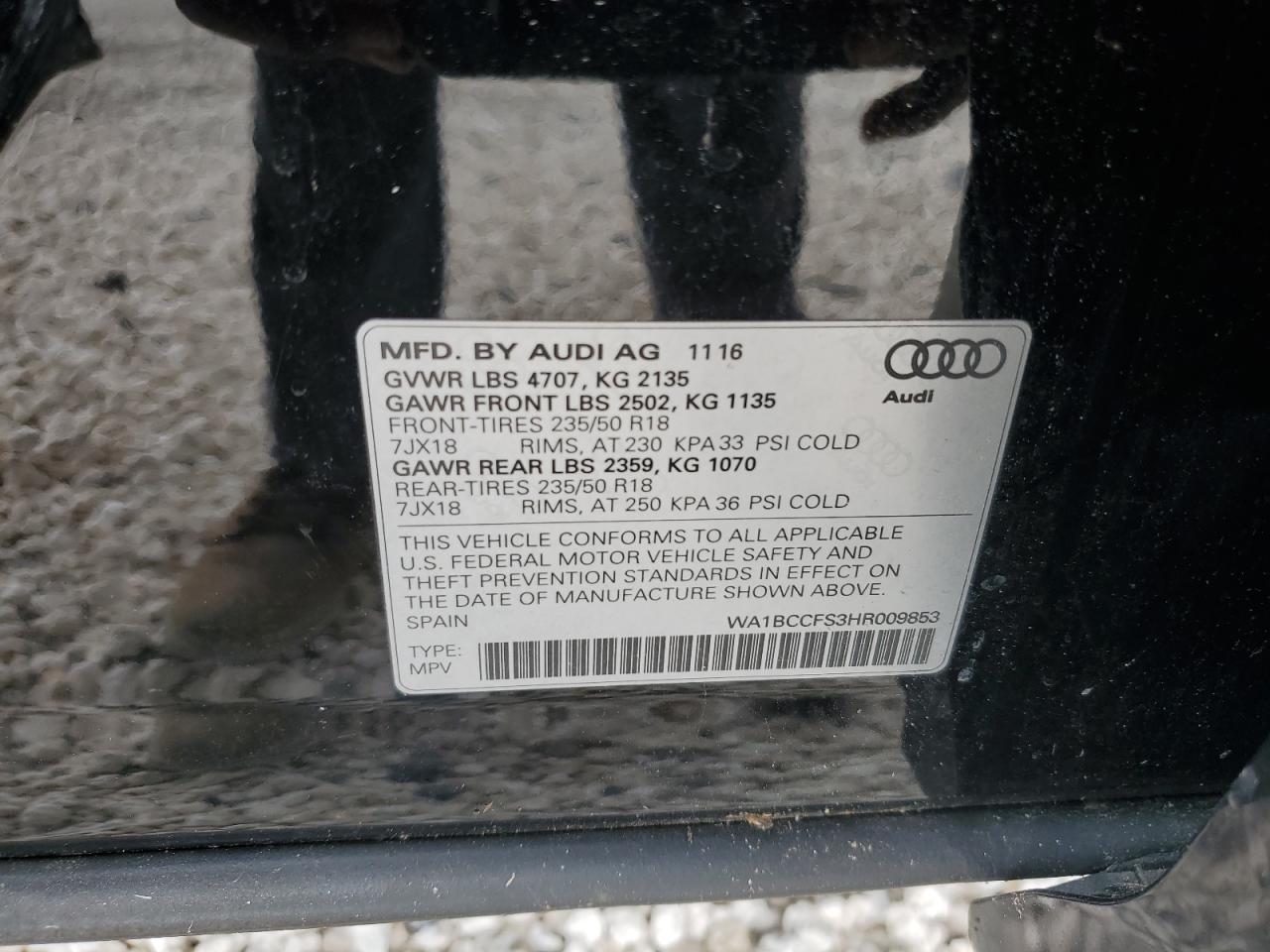 2017 Audi Q3 Premium VIN: WA1BCCFS3HR009853 Lot: 72975094