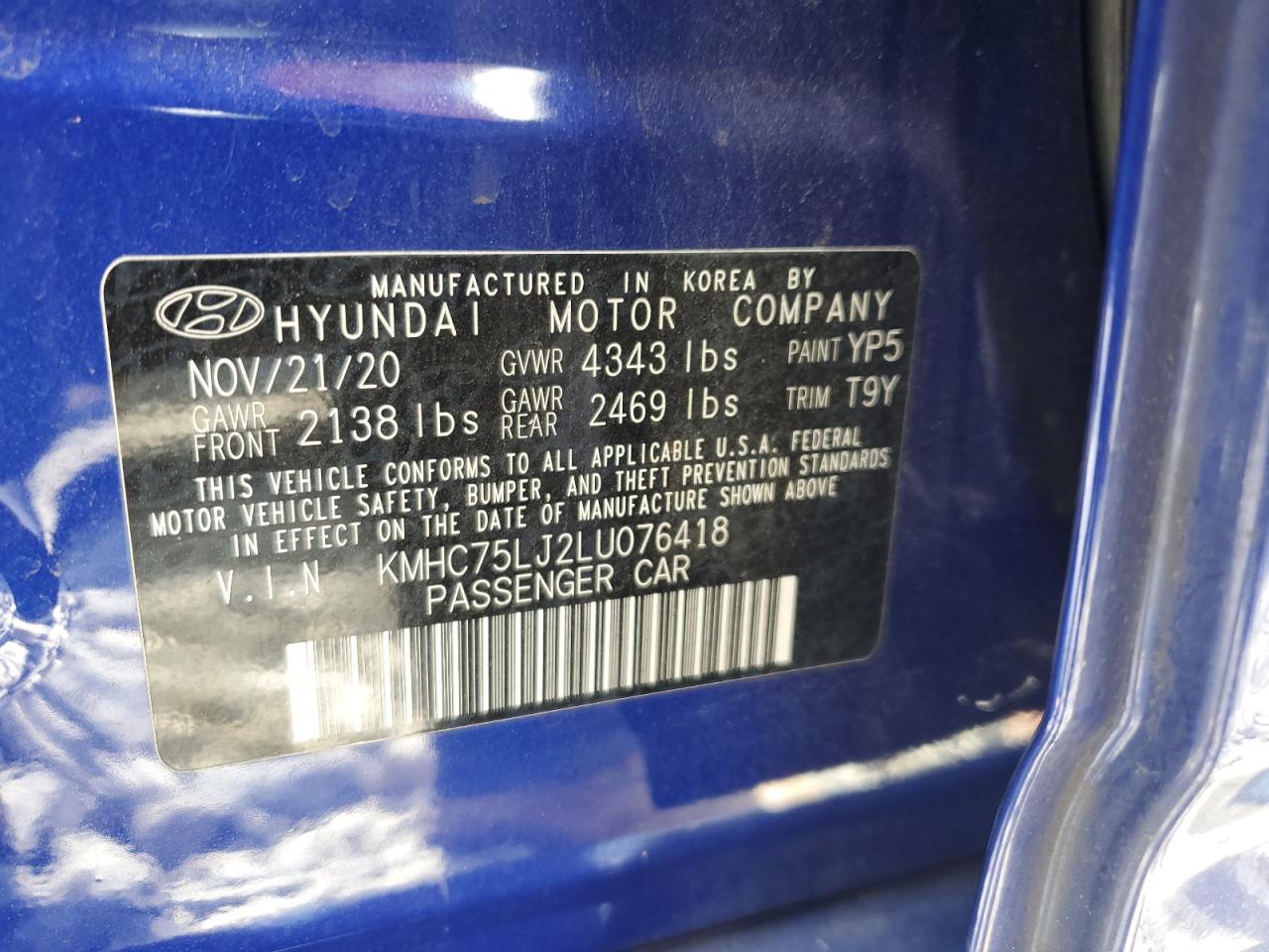 KMHC75LJ2LU076418 2020 Hyundai Ioniq Se