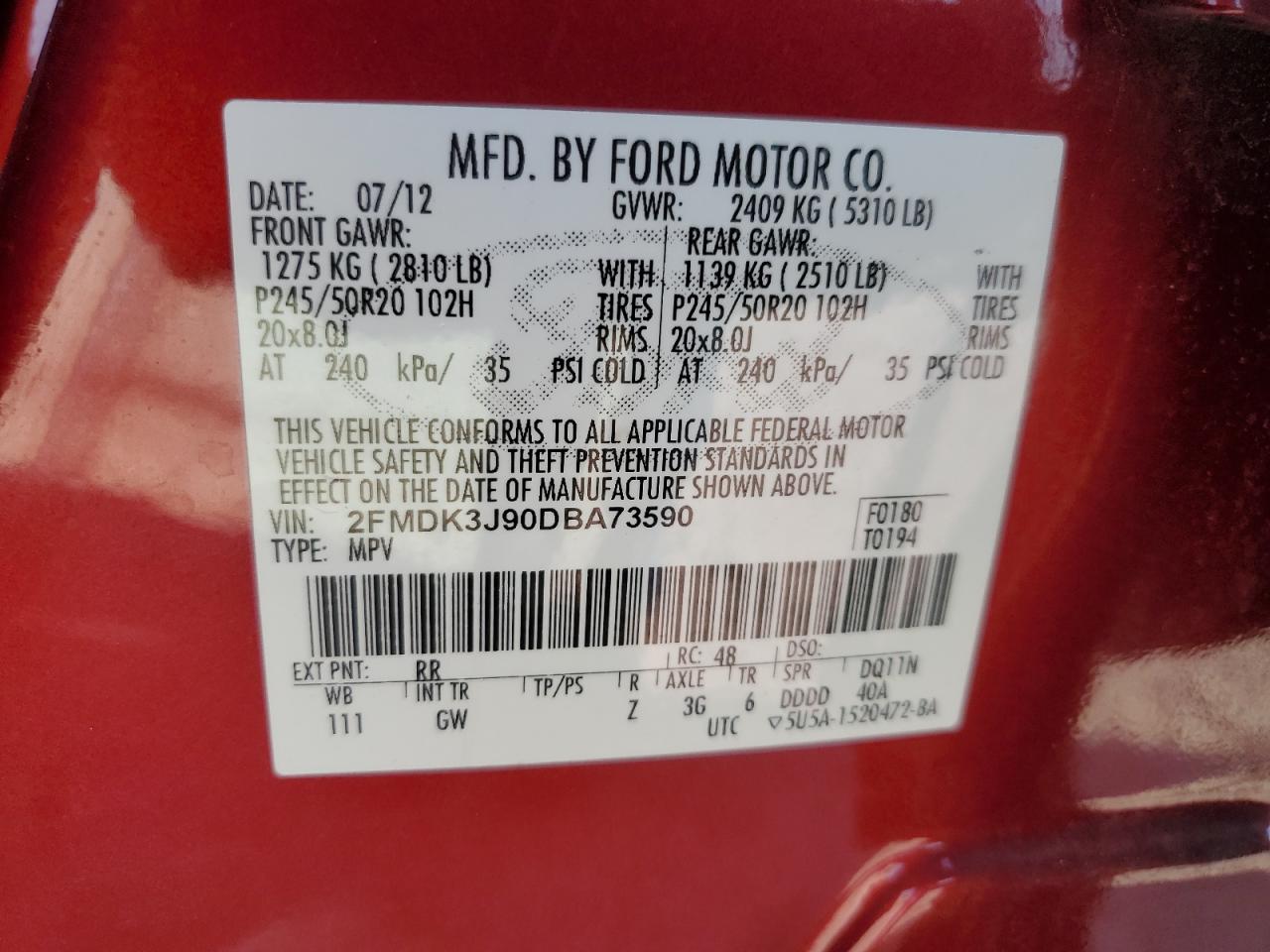 2FMDK3J90DBA73590 2013 Ford Edge Sel