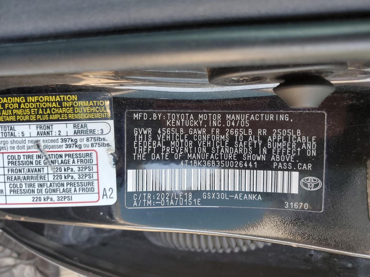 4T1BK36B35U026441 2005 Toyota Avalon Xl