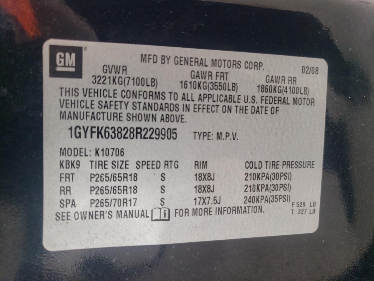 1GYFK63828R229905 2008 Cadillac Escalade Luxury