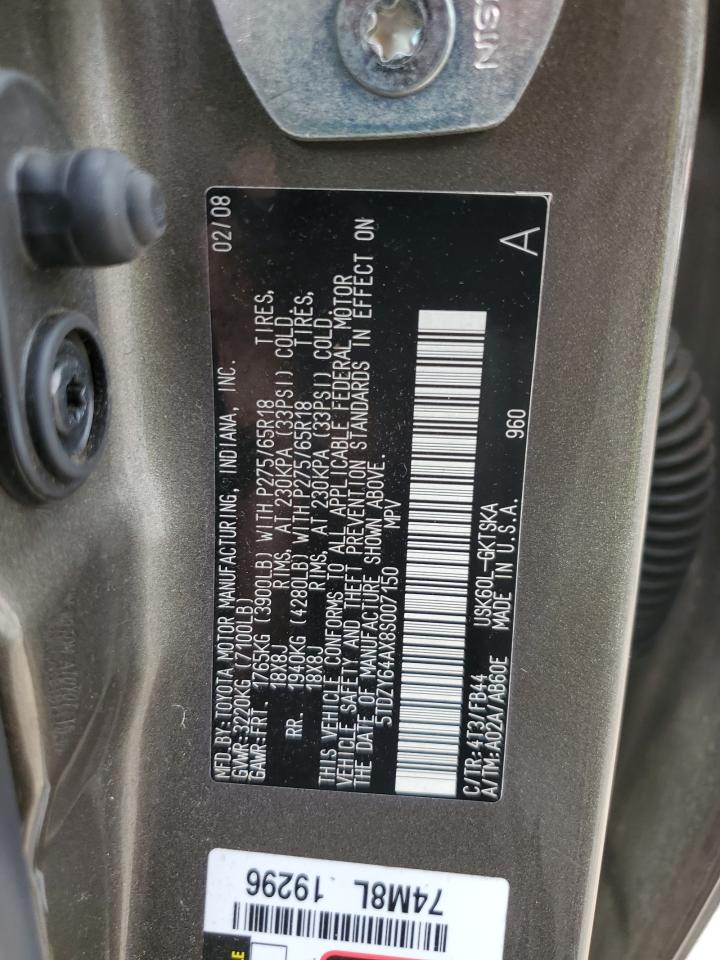 5TDZY64AX8S007150 2008 Toyota Sequoia Sr5