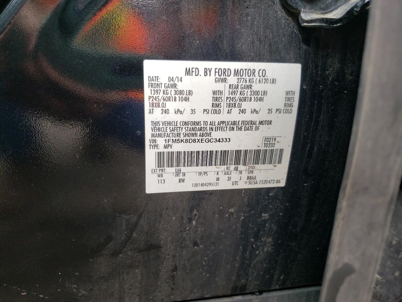 2014 Ford Explorer Xlt VIN: 1FM5K8D8XEGC34333 Lot: 73536764