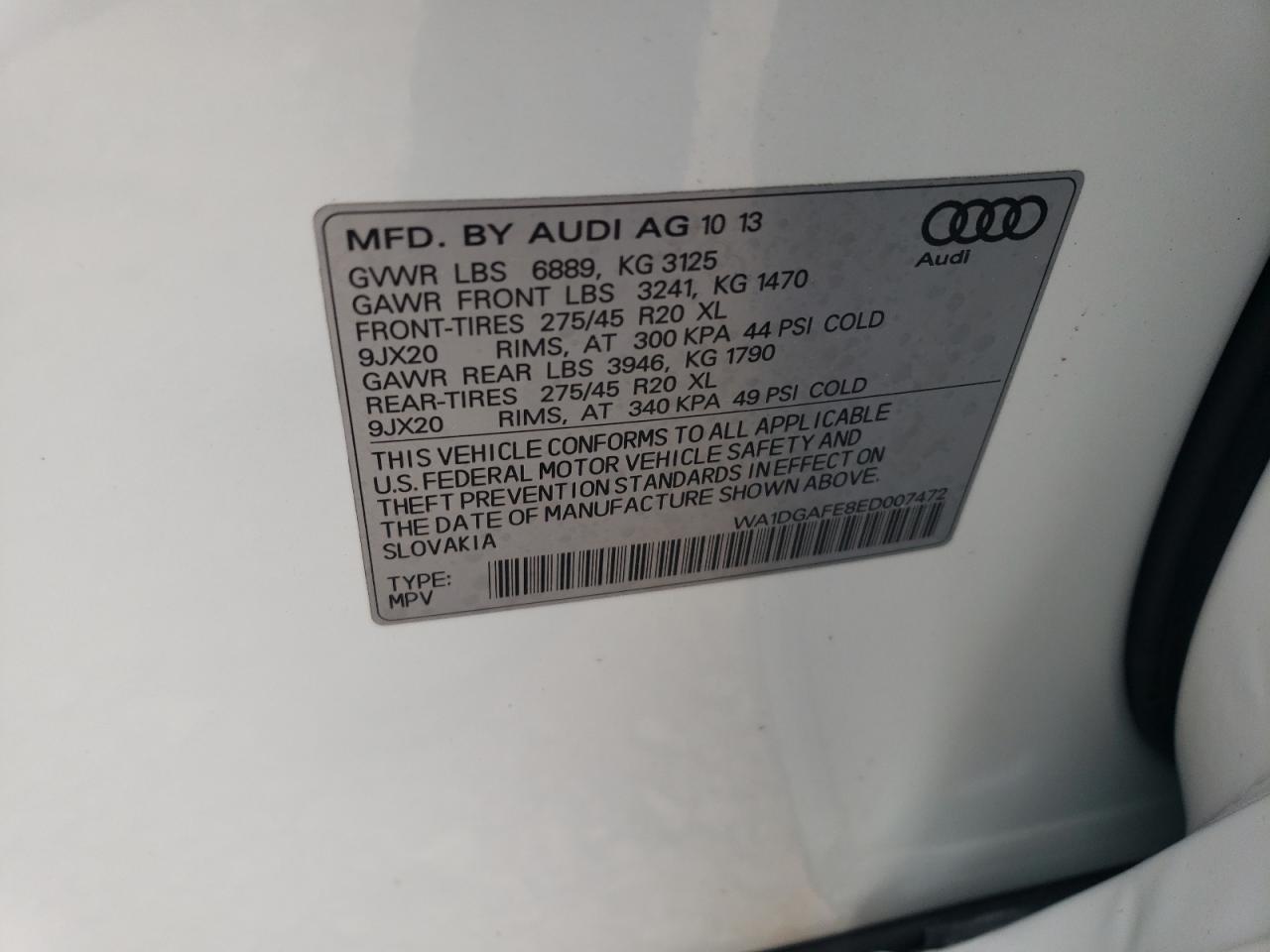 WA1DGAFE8ED007472 2014 Audi Q7 Prestige