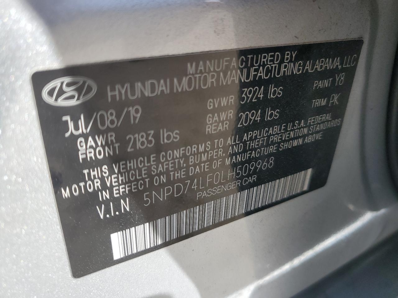 2020 Hyundai Elantra Se VIN: 5NPD74LF0LH509968 Lot: 72858384