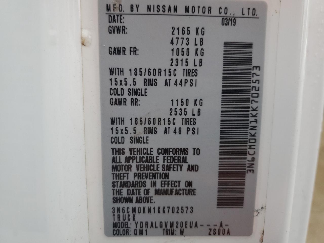 3N6CM0KN1KK702573 2019 Nissan Nv200 2.5S