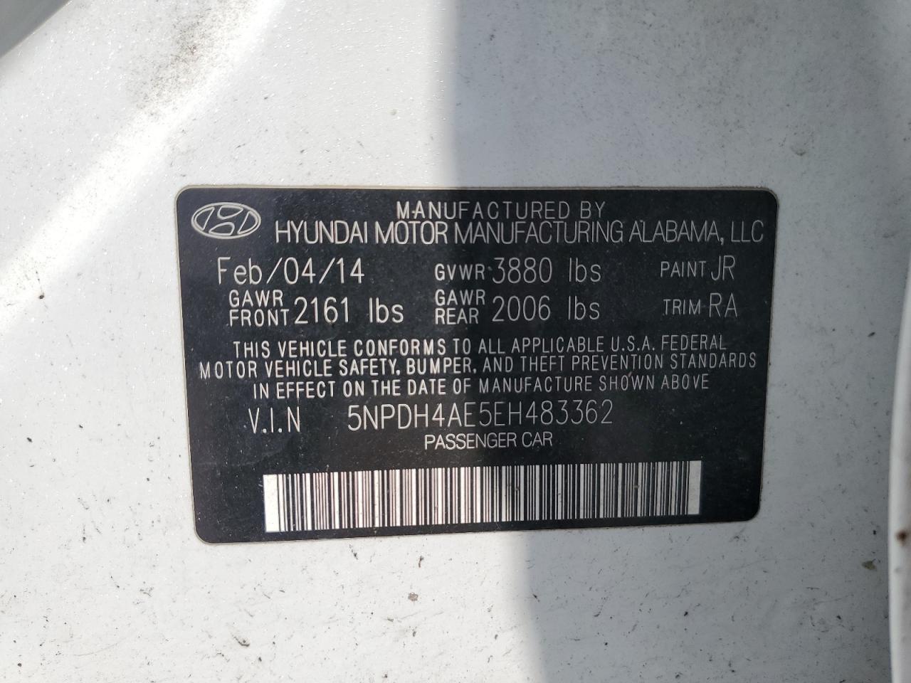 5NPDH4AE5EH483362 2014 Hyundai Elantra Se