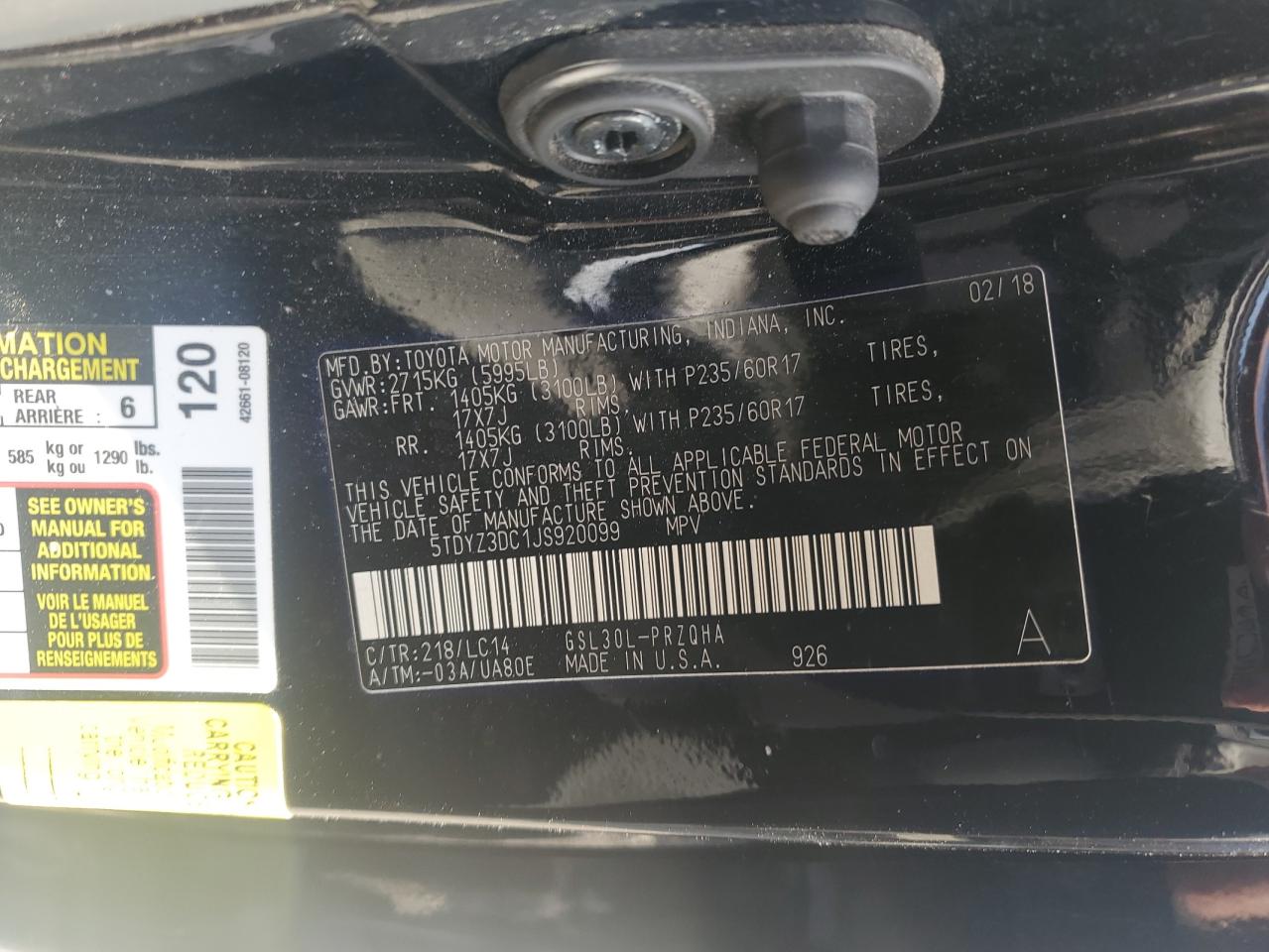 5TDYZ3DC1JS920099 2018 Toyota Sienna Xle