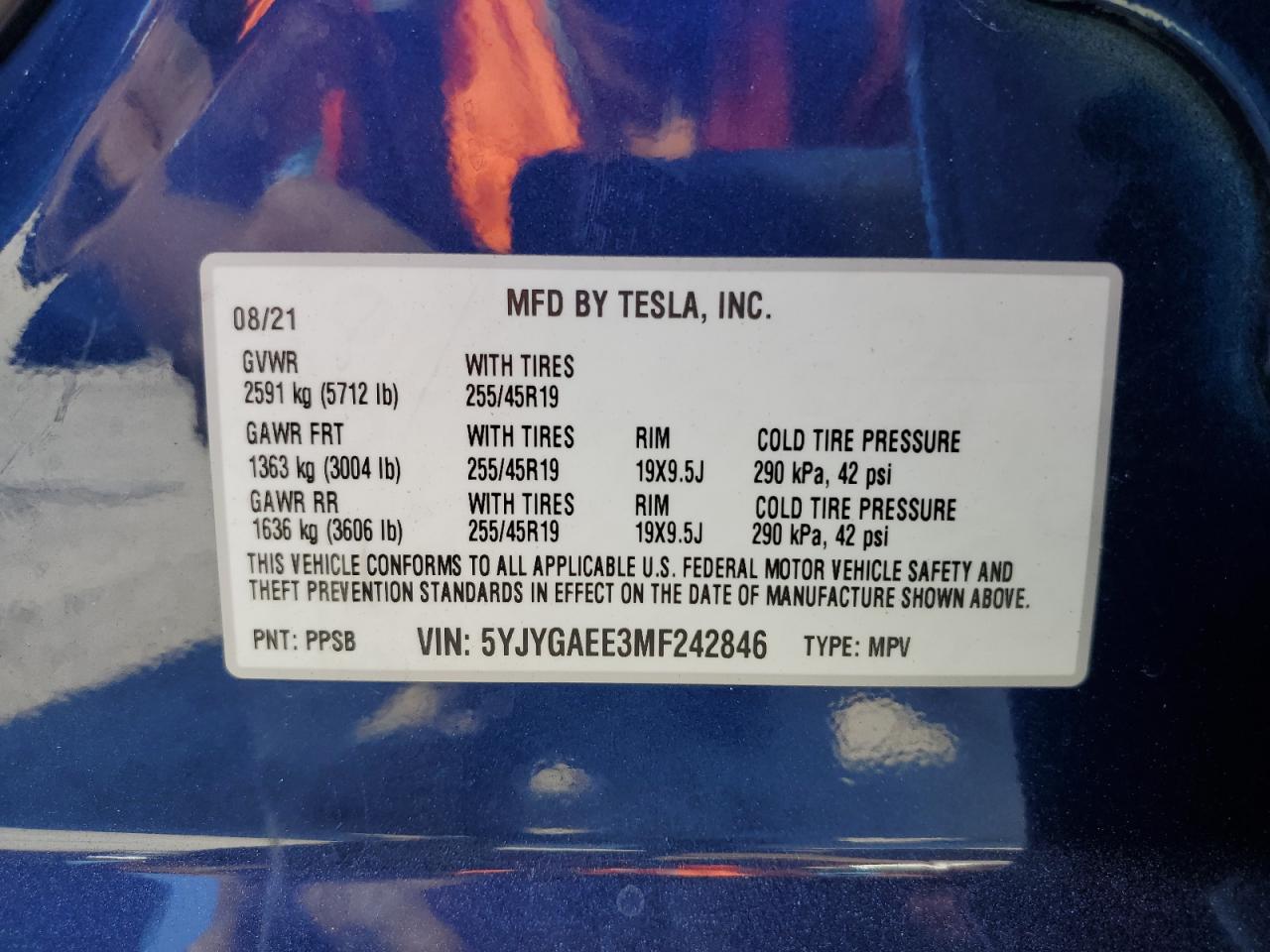 5YJYGAEE3MF242846 2021 Tesla Model Y