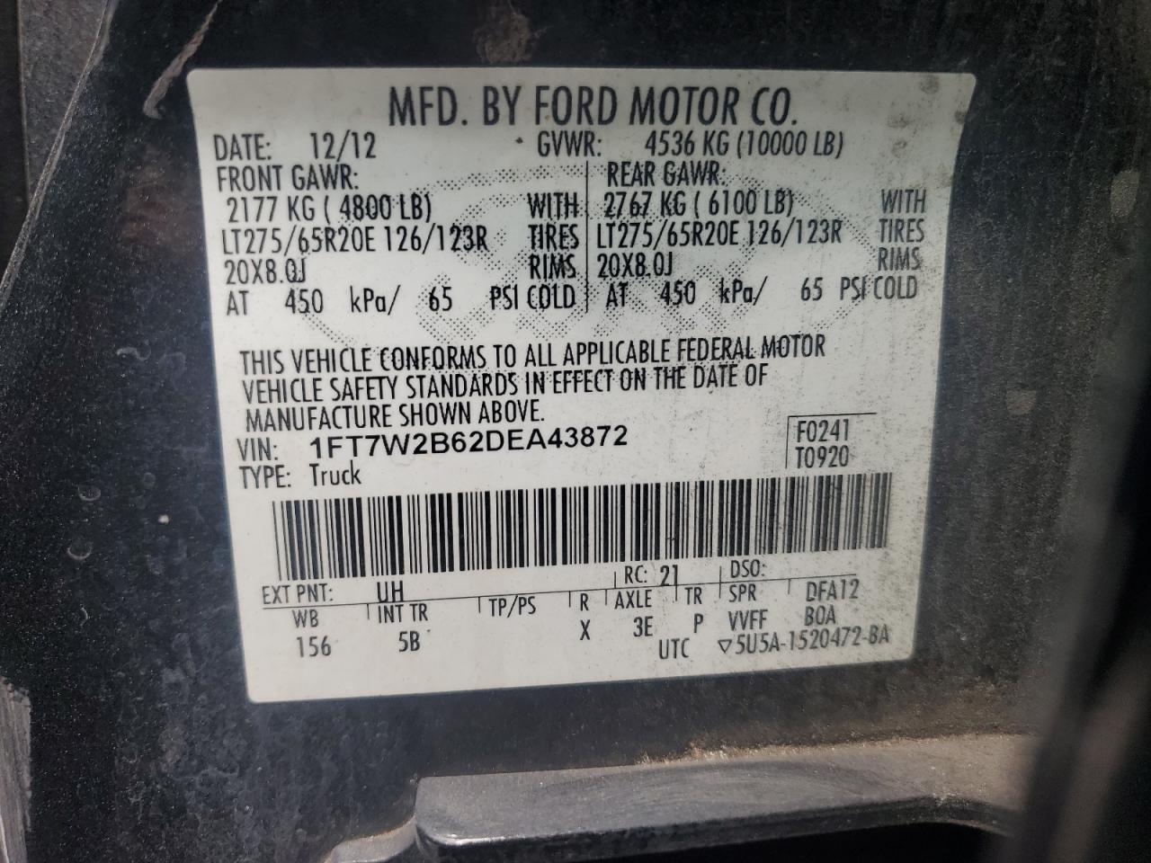 1FT7W2B62DEA43872 2013 Ford F250 Super Duty