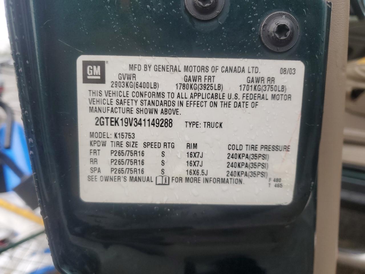 2GTEK19V341149288 2004 GMC New Sierra K1500