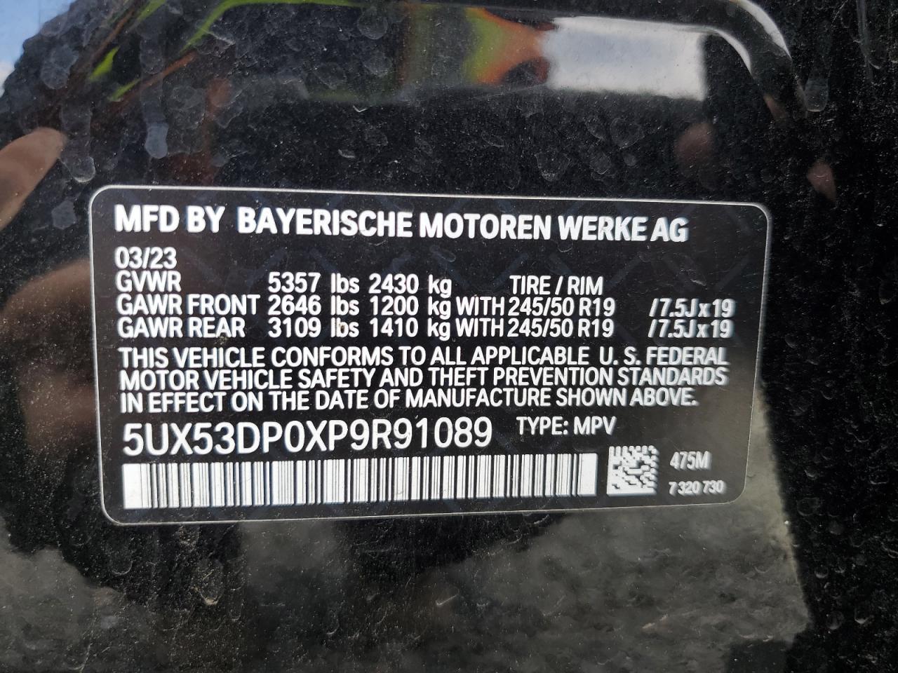 2023 BMW X3 xDrive30I VIN: 5UX53DP0XP9R91089 Lot: 71752254