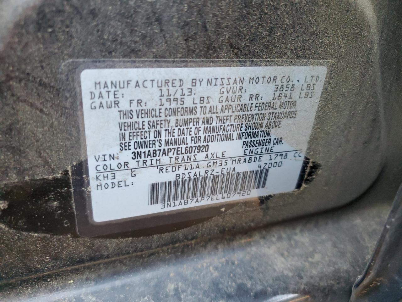 3N1AB7AP7EL607920 2014 Nissan Sentra S