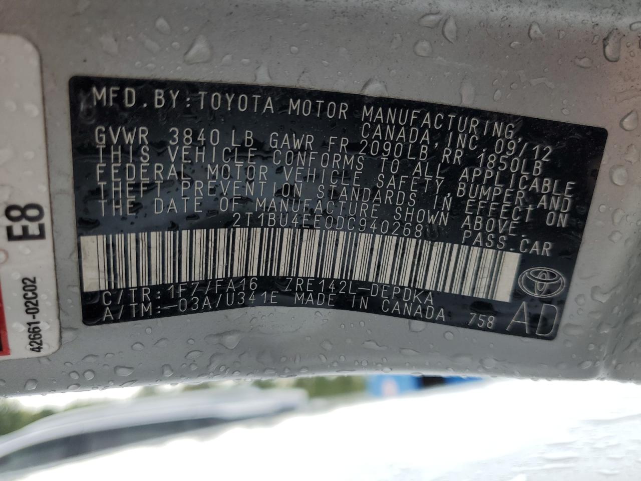 2T1BU4EE0DC940268 2013 Toyota Corolla Base