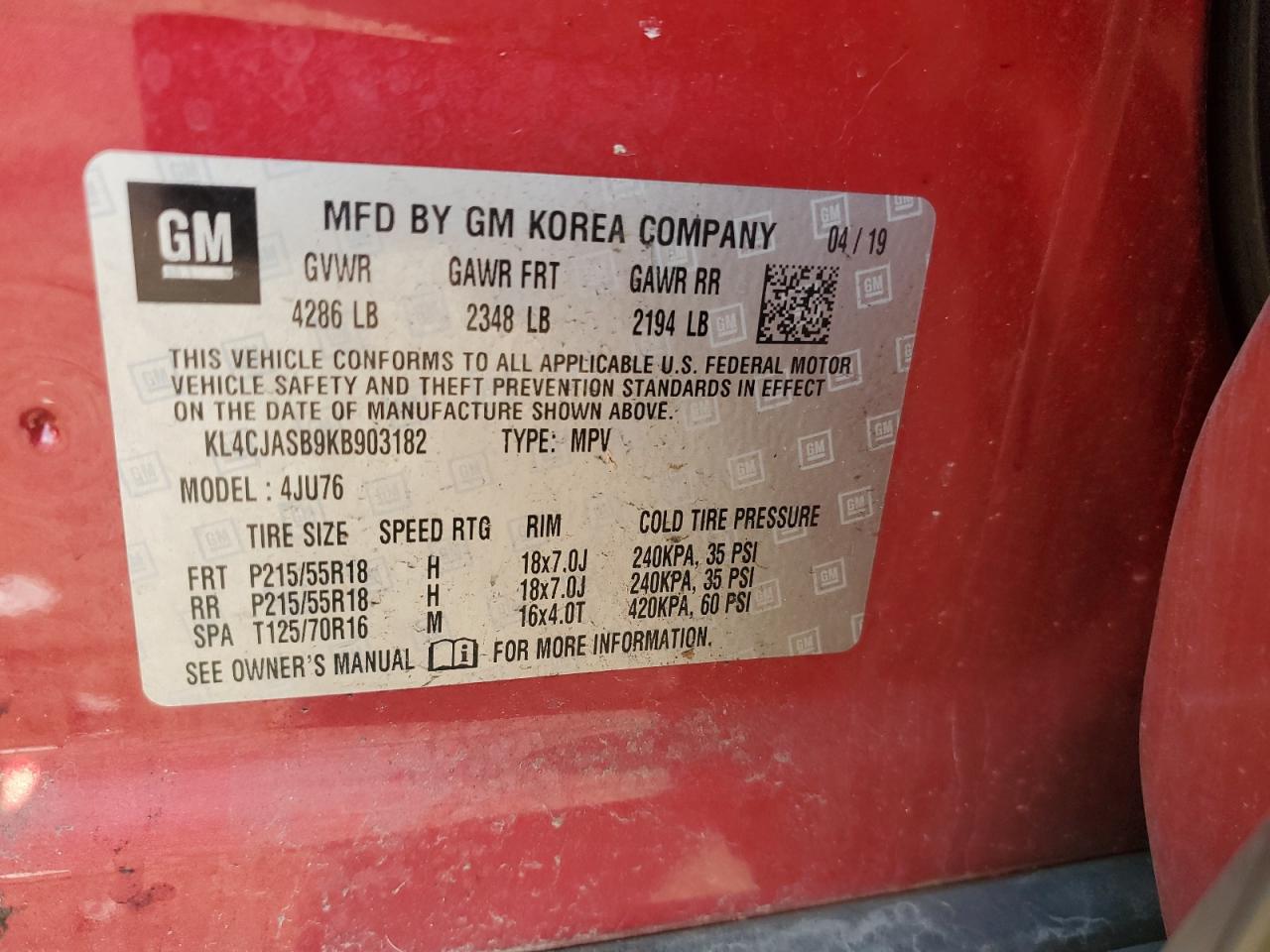 KL4CJASB9KB903182 2019 Buick Encore Preferred