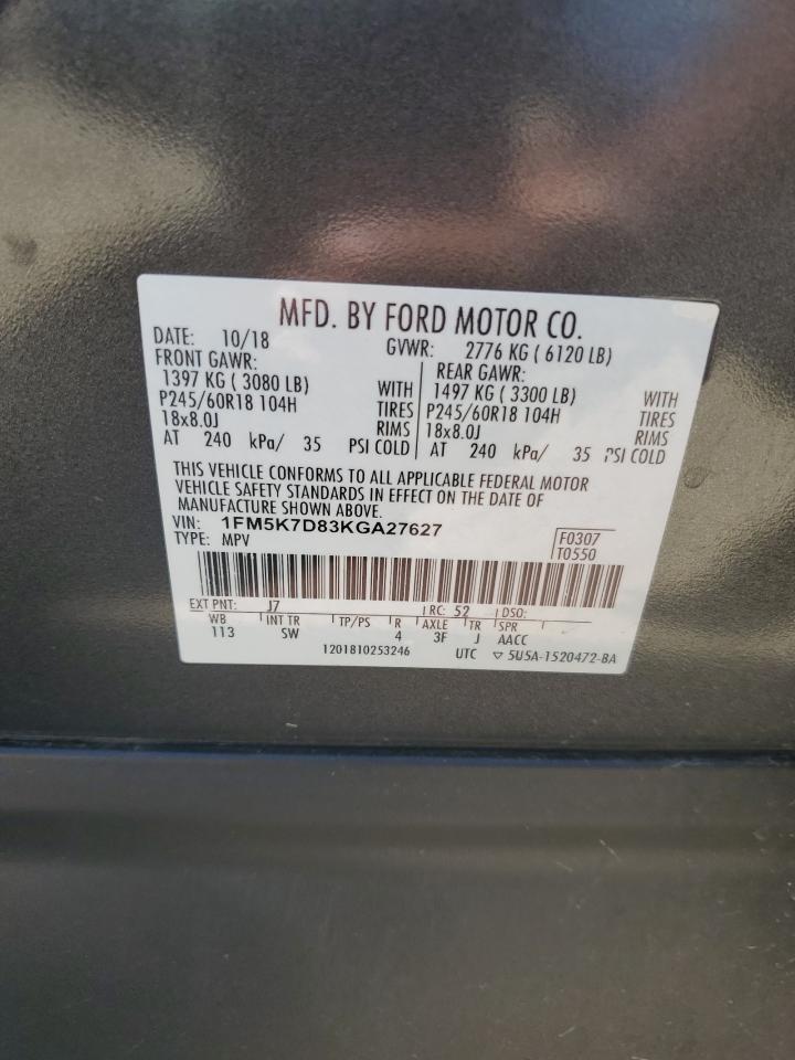 1FM5K7D83KGA27627 2019 FORD EXPLORER - Image 13