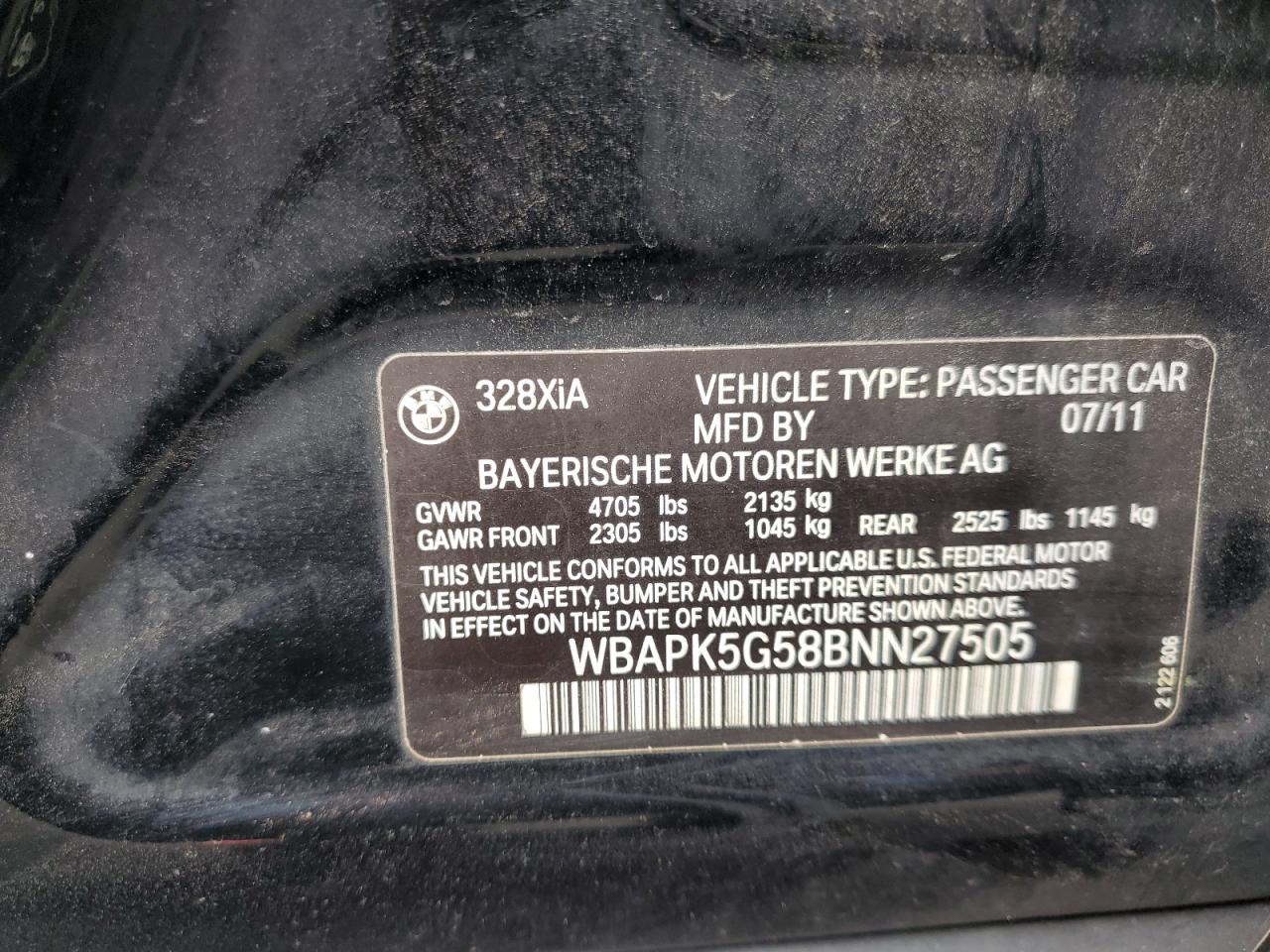 WBAPK5G58BNN27505 2011 BMW 328 Xi Sulev