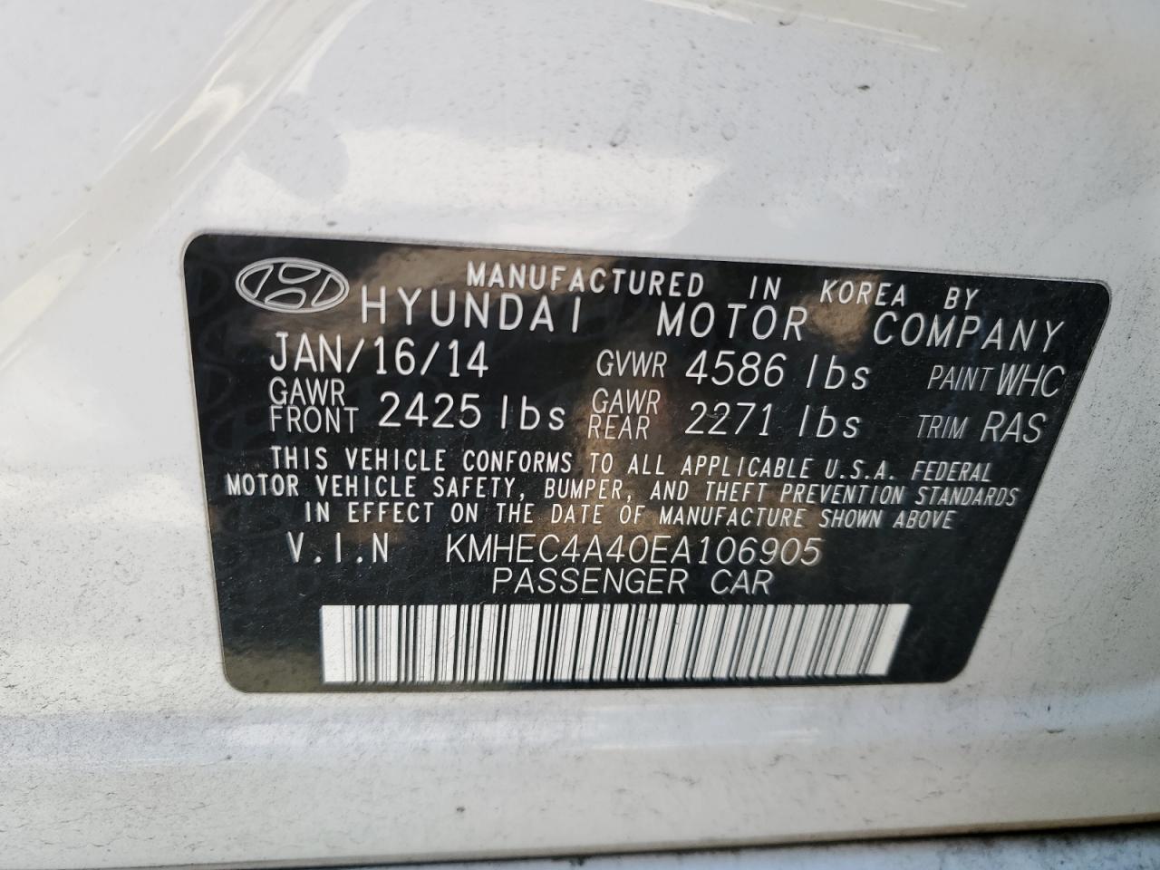 KMHEC4A40EA106905 2014 Hyundai Sonata Hybrid