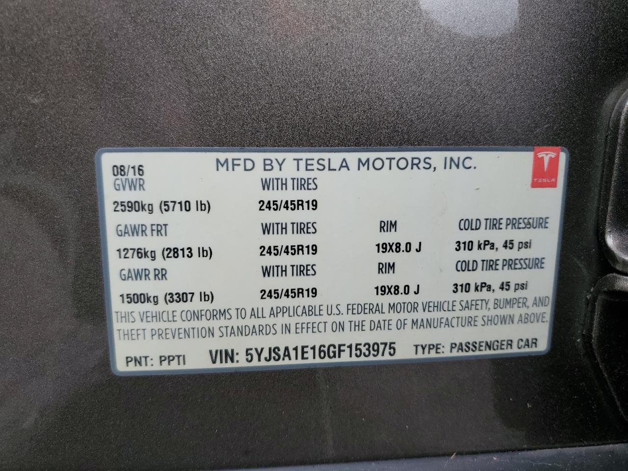 5YJSA1E16GF153975 2016 Tesla Model S