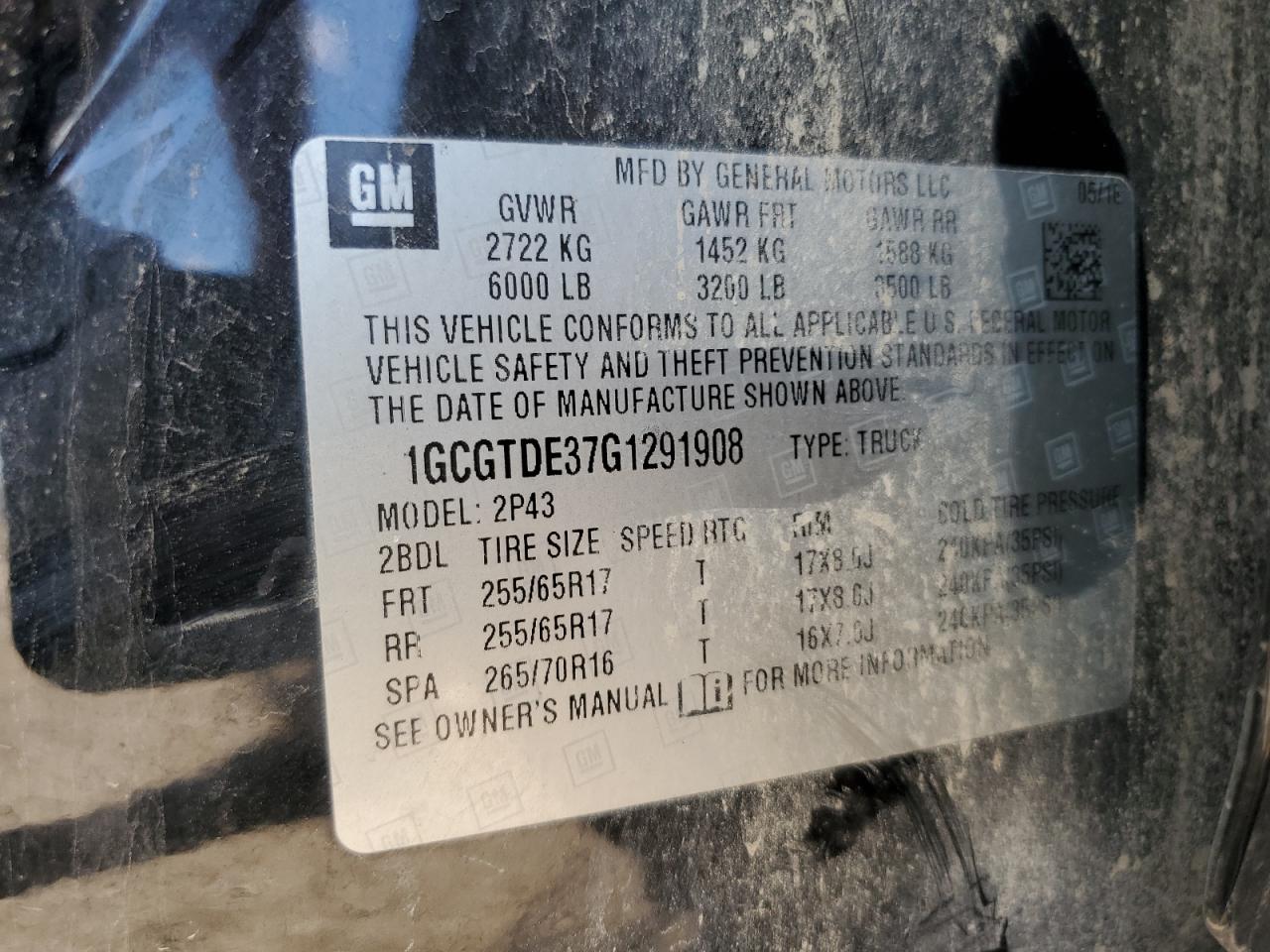 1GCGTDE37G1291908 2016 Chevrolet Colorado Z71