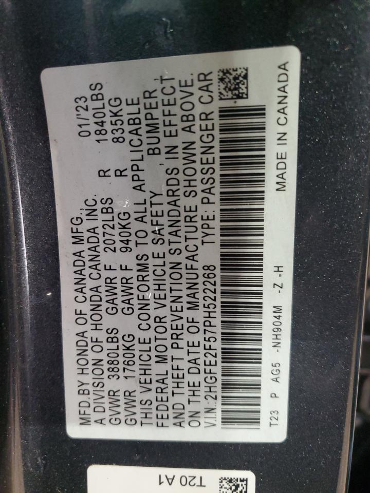 2023 Honda Civic Sport VIN: 2HGFE2F57PH522268 Lot: 70169244