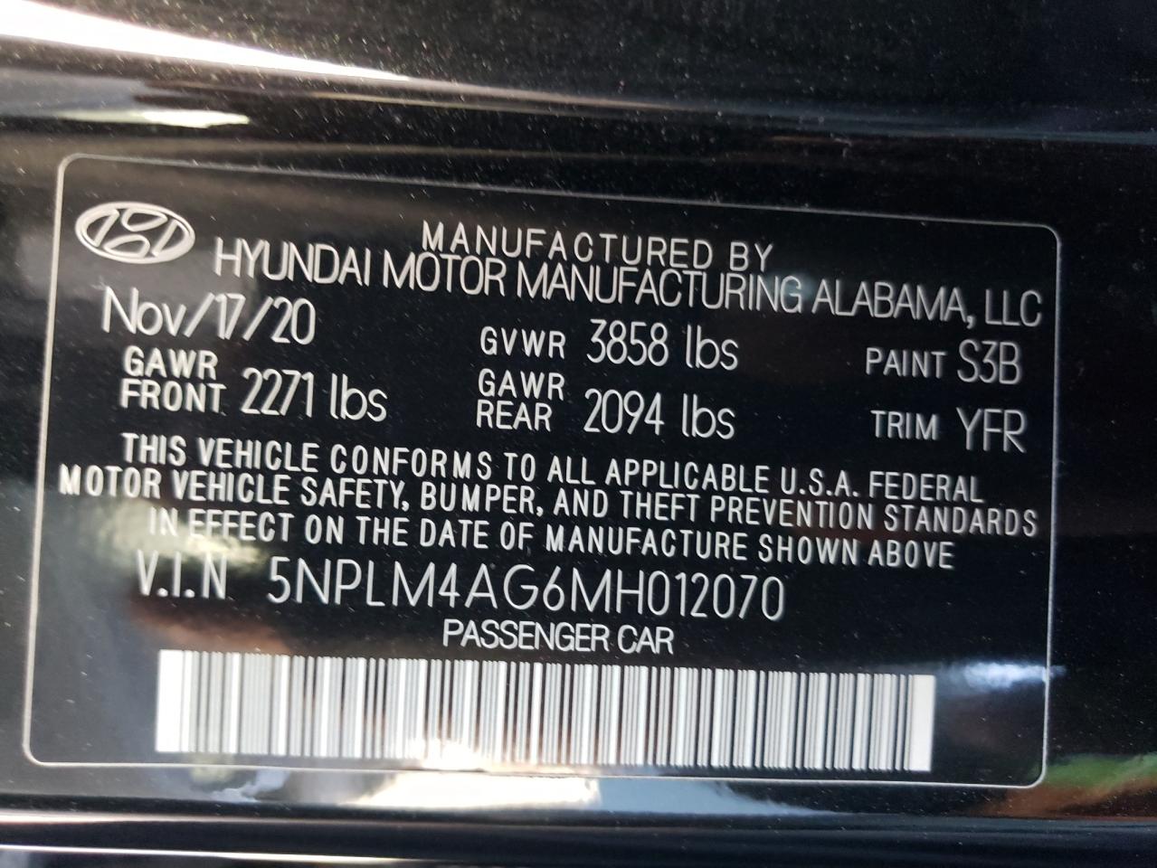 5NPLM4AG6MH012070 2021 Hyundai Elantra Sel