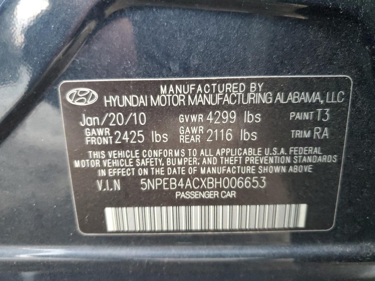 5NPEB4ACXBH006653 2011 Hyundai Sonata Gls