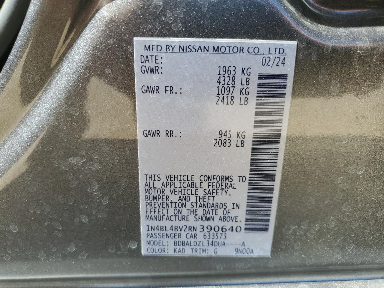 1N4BL4BV2RN390640 2024 Nissan Altima S