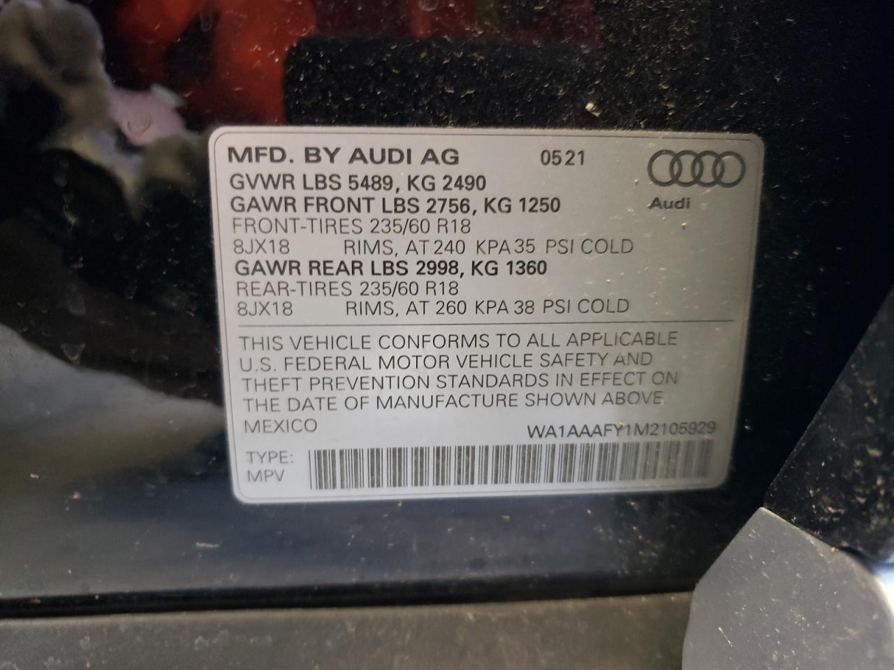 2021 Audi Q5 Premium VIN: WA1AAAFY1M2105929 Lot: 70754504