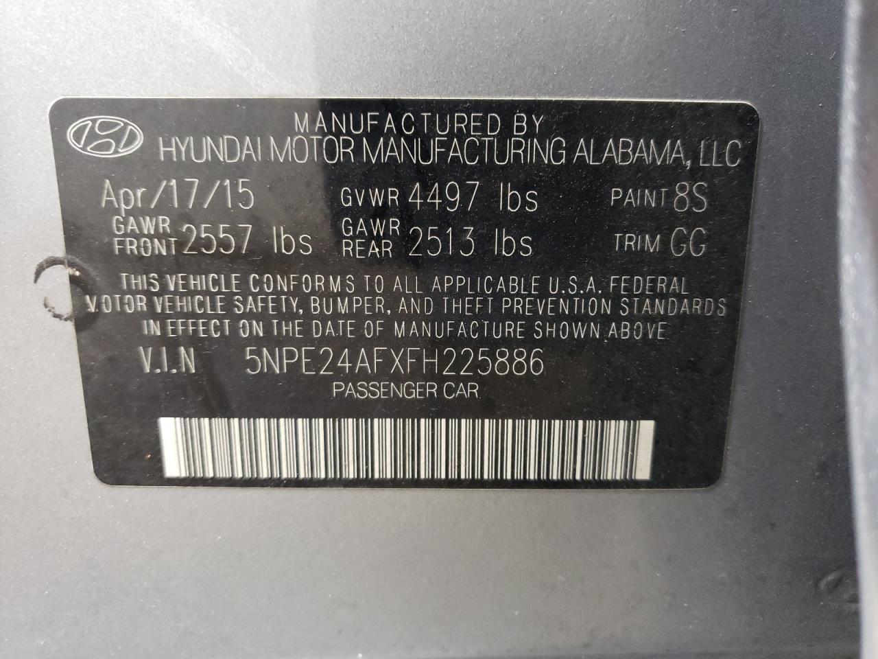 5NPE24AFXFH225886 2015 HYUNDAI SONATA - Image 14