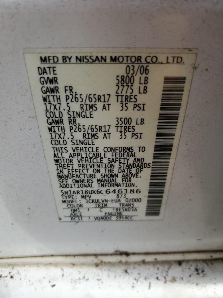 5N1AR18UX6C646186 2006 Nissan Pathfinder Le