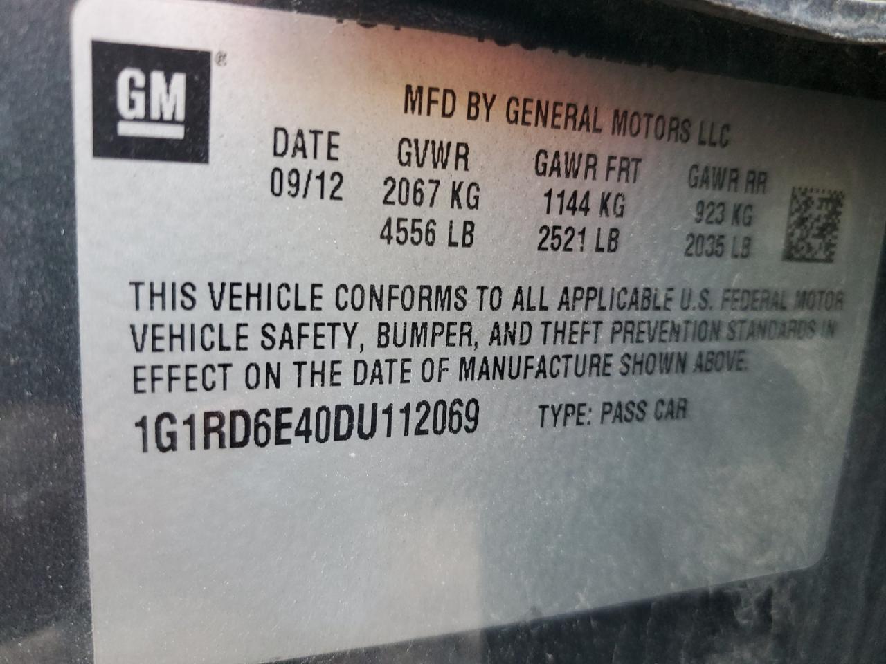 1G1RD6E40DU112069 2013 Chevrolet Volt